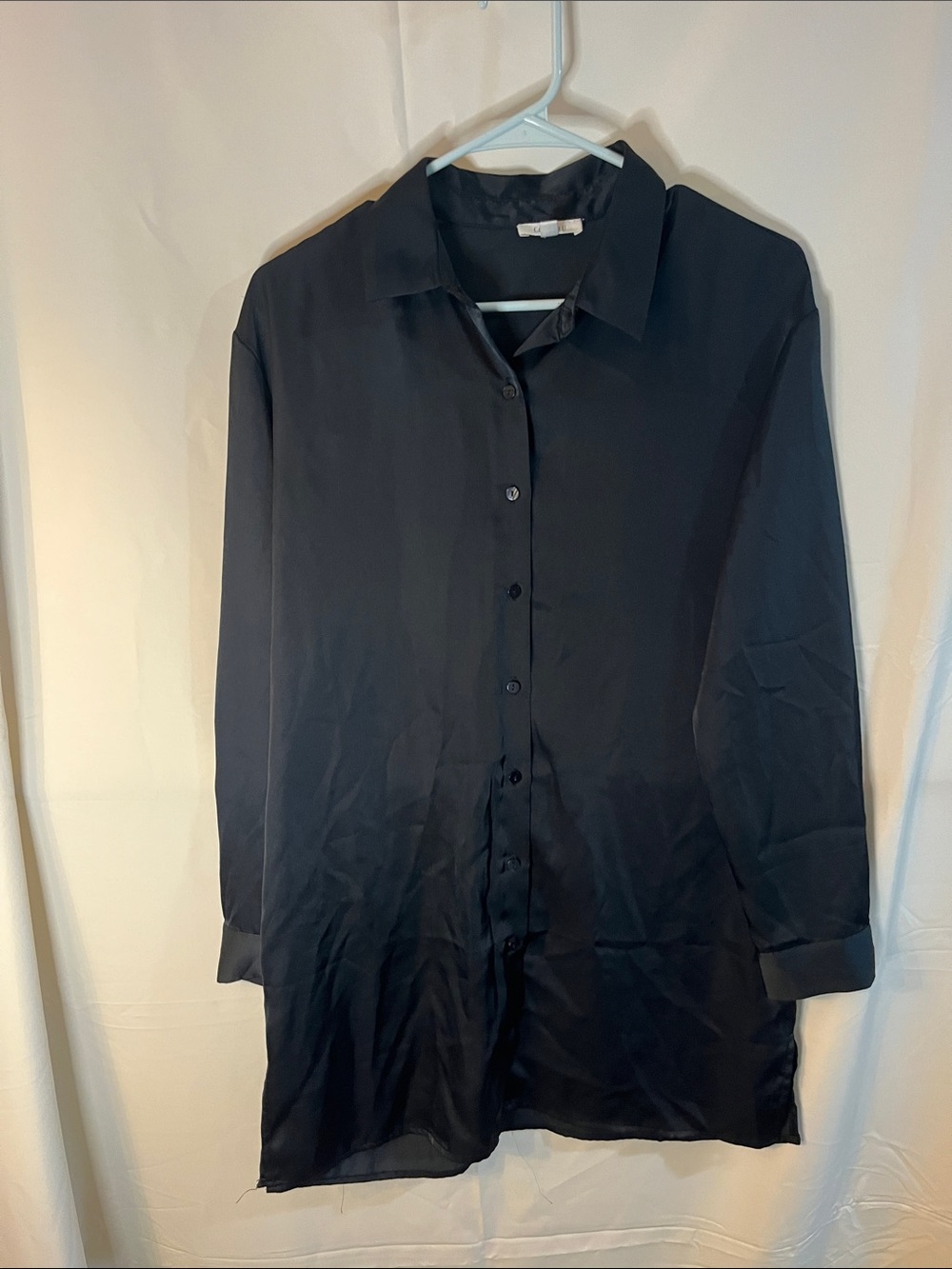 Women's Black Longline Button-Down Shirt